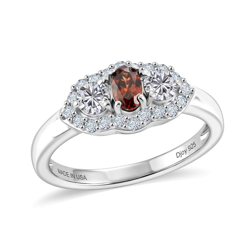 D'Joy AAA Red Zircon and Moissanite 0.85 ctw Ring in Rhodium Over Sterling Silver (Size 7.0)