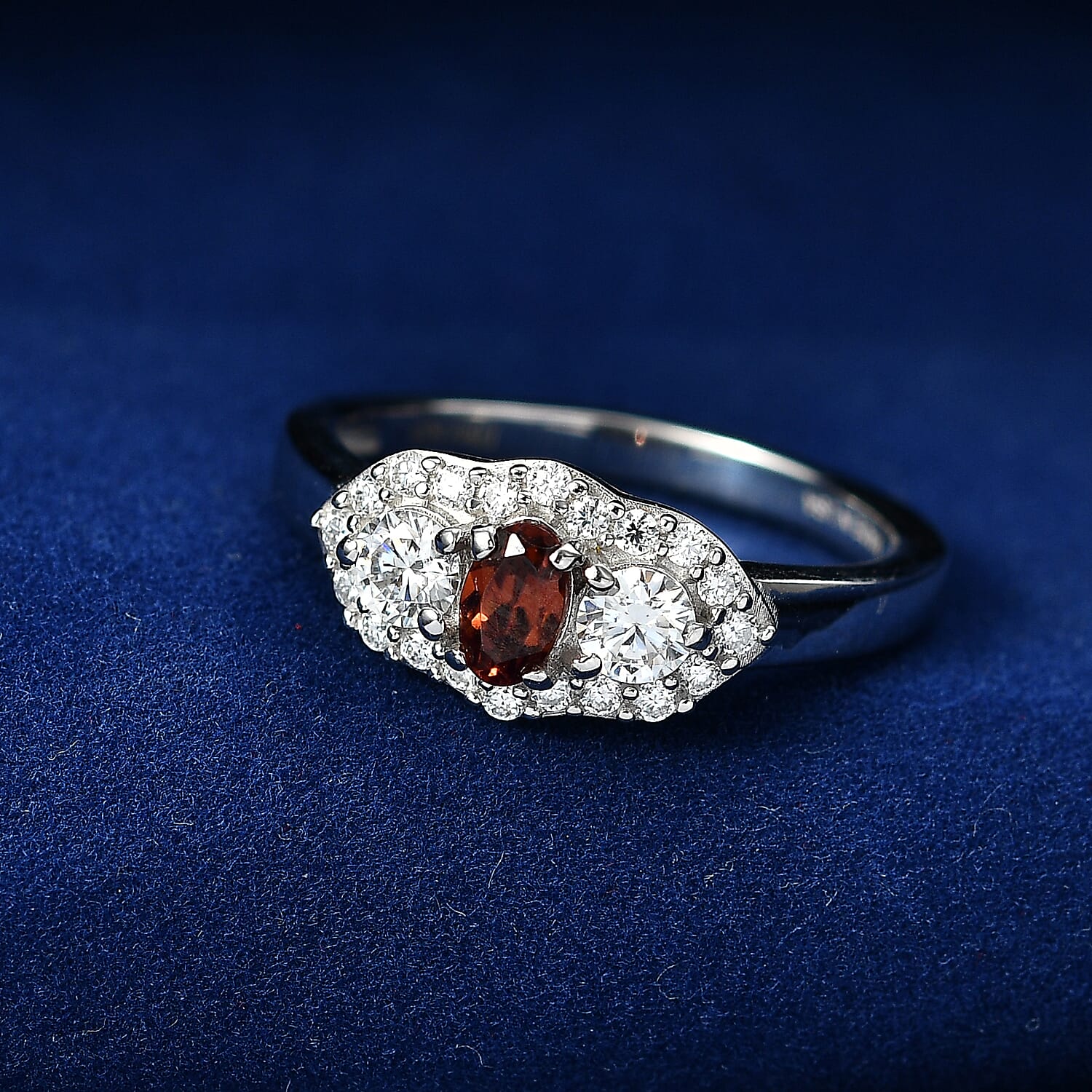 D'Joy AAA Red Zircon and Moissanite 0.85 ctw Ring in Rhodium Over Sterling Silver (Size 7.0)