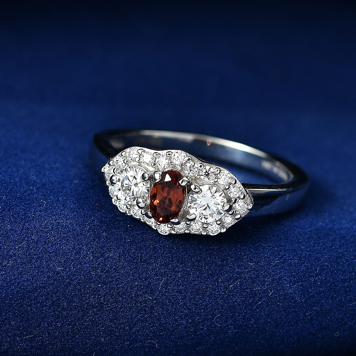 D'Joy AAA Red Zircon and Moissanite 0.85 ctw Ring in Rhodium Over Sterling Silver (Size 7.0) image number 1