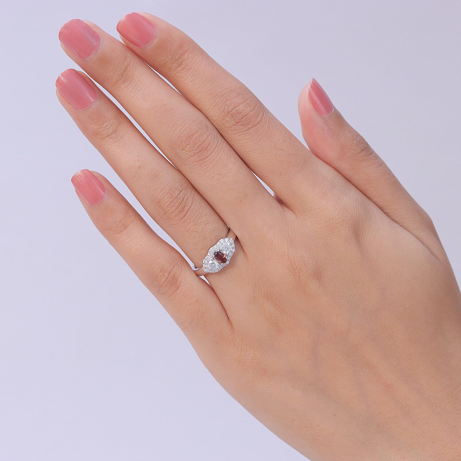 D'Joy AAA Red Zircon and Moissanite 0.85 ctw Ring in Rhodium Over Sterling Silver (Size 7.0)