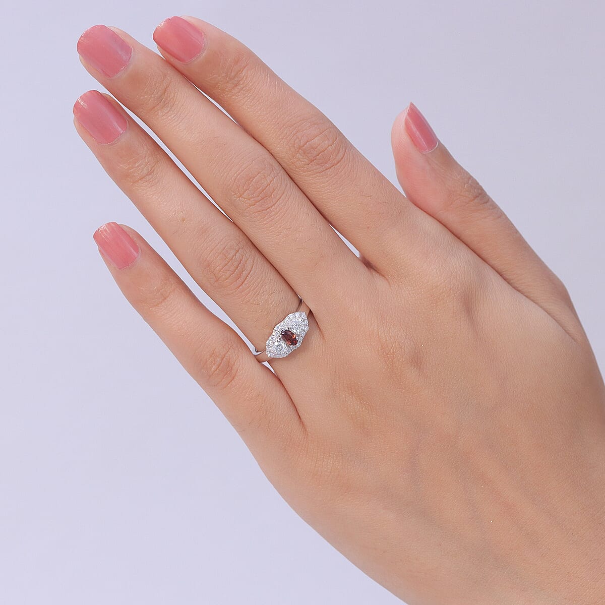 D'Joy AAA Red Zircon and Moissanite 0.85 ctw Ring in Rhodium Over Sterling Silver (Size 7.0) image number 2