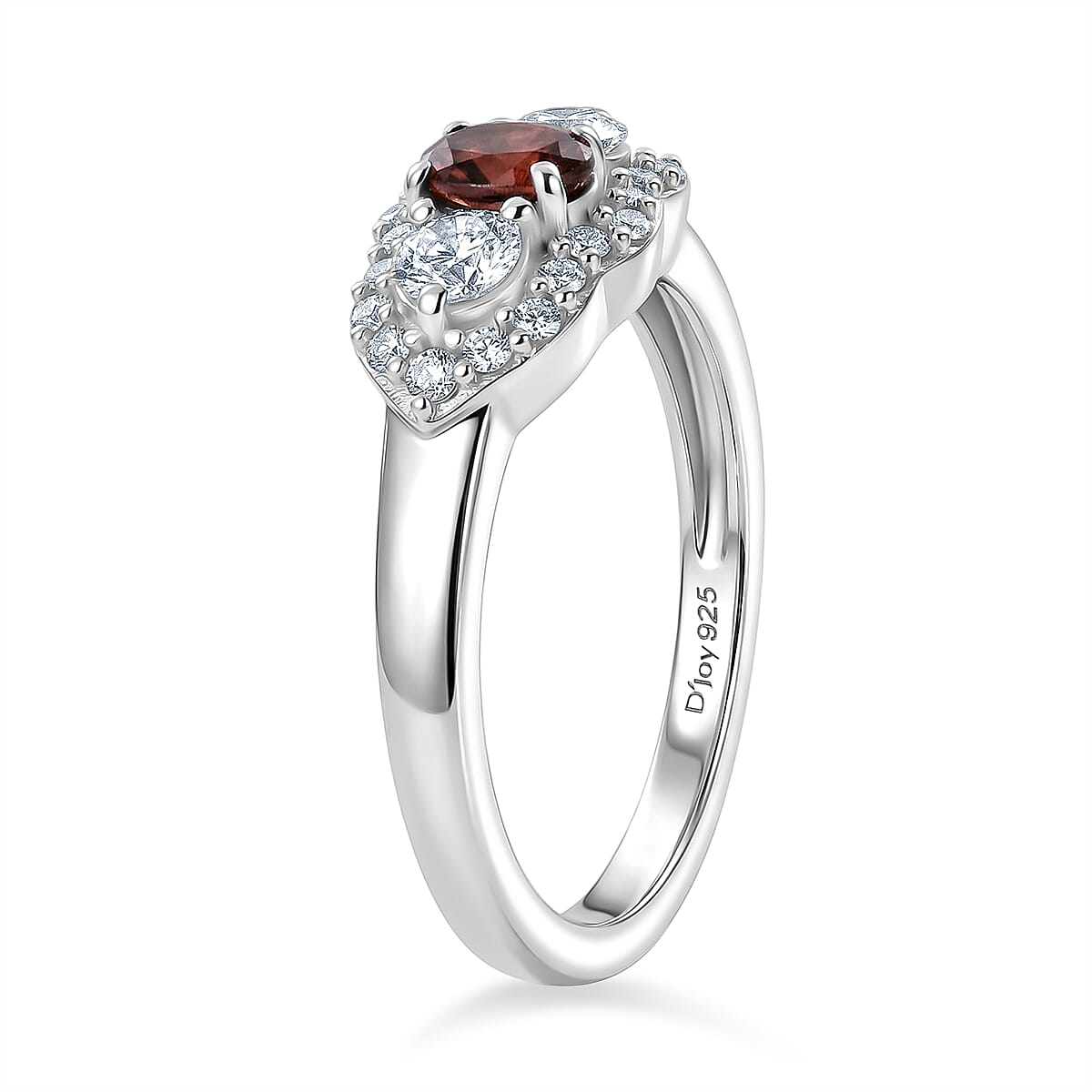 D'Joy AAA Red Zircon and Moissanite 0.85 ctw Ring in Rhodium Over Sterling Silver (Size 7.0)
