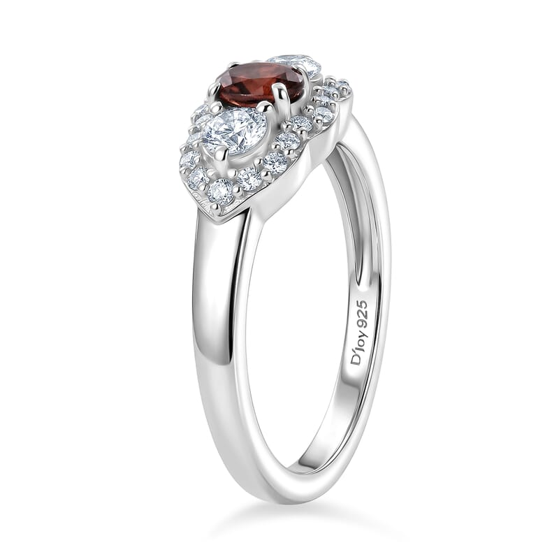 D'Joy AAA Red Zircon and Moissanite 0.85 ctw Ring in Rhodium Over Sterling Silver (Size 7.0)