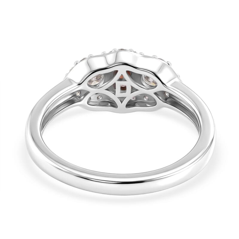 D'Joy AAA Red Zircon and Moissanite 0.85 ctw Ring in Rhodium Over Sterling Silver (Size 7.0)