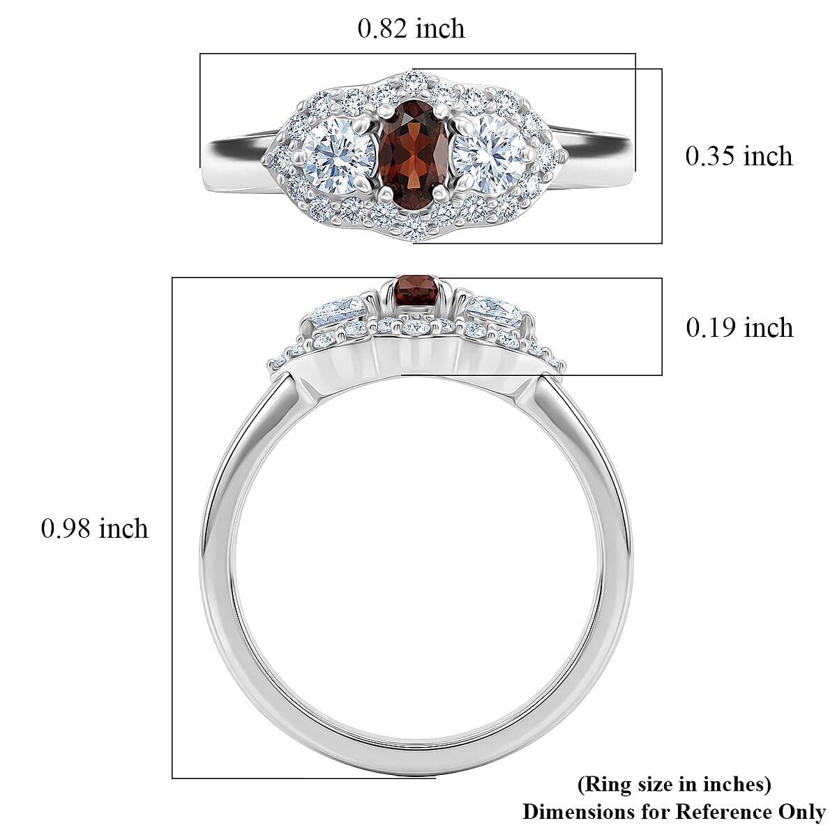 D'Joy AAA Red Zircon and Moissanite 0.85 ctw Ring in Rhodium Over Sterling Silver (Size 7.0) image number 5