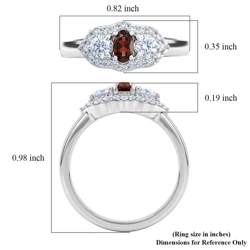 D'Joy AAA Red Zircon and Moissanite 0.85 ctw Ring in Rhodium Over Sterling Silver (Size 7.0)