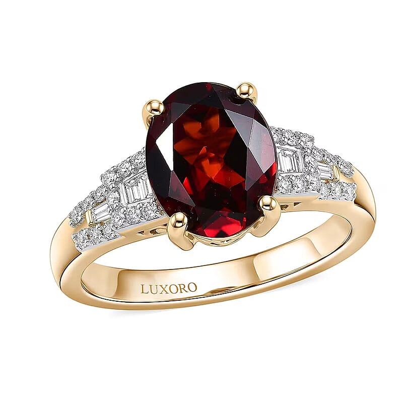 Luxoro AAA Red Zircon and Diamond I2 4.10 ctw Royal Heritage Glow Ring in 10K Yellow Gold (Size  10.0)