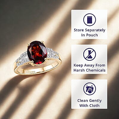 Luxoro AAA Red Zircon and Diamond I2 4.10 ctw Royal Heritage Glow Ring in 10K Yellow Gold (Size  10.0)