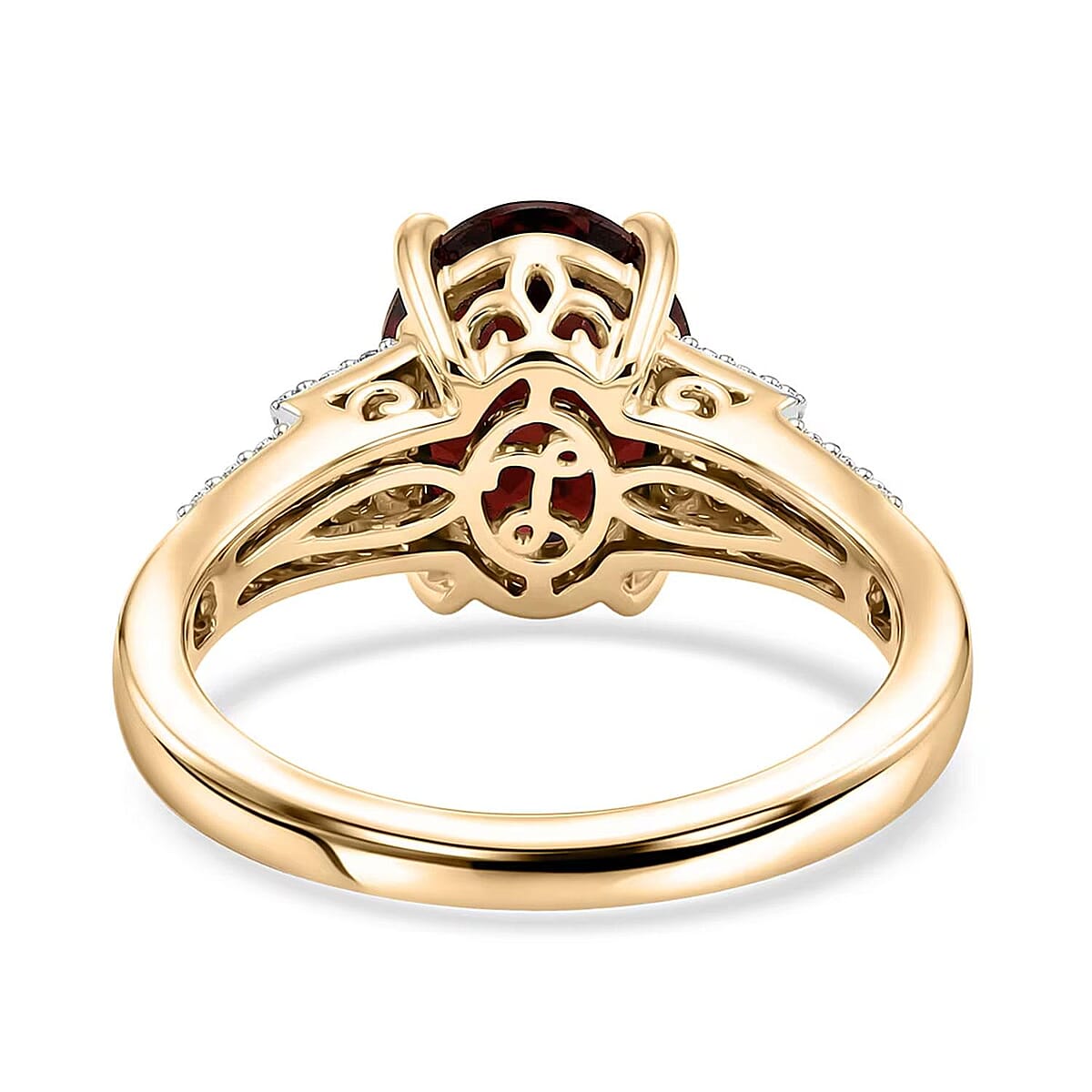 Luxoro AAA Red Zircon and Diamond I2 4.10 ctw Royal Heritage Glow Ring in 10K Yellow Gold (Size  10.0) image number 6