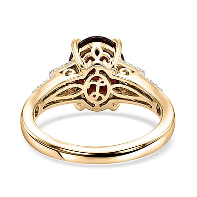 Luxoro AAA Red Zircon and Diamond I2 4.10 ctw Royal Heritage Glow Ring in 10K Yellow Gold (Size  10.0)