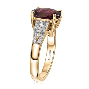 Luxoro AAA Red Zircon and Diamond I2 4.10 ctw Royal Heritage Glow Ring in 10K Yellow Gold (Size 6.0) 