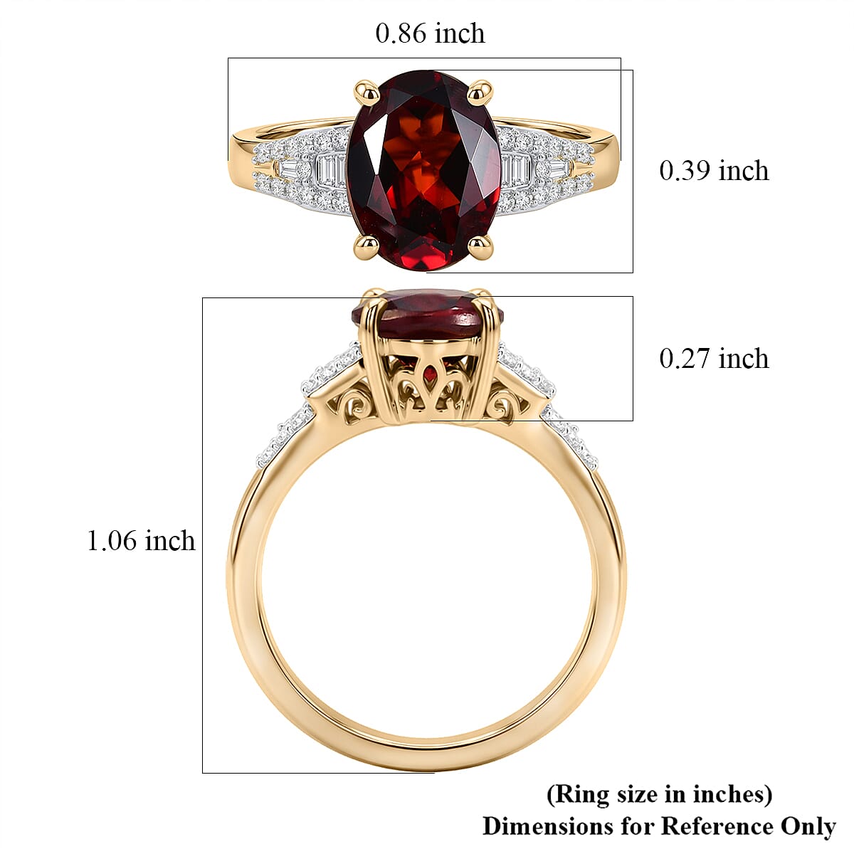 Luxoro AAA Red Zircon and Diamond I2 4.10 ctw Royal Heritage Glow Ring in 10K Yellow Gold (Size 7.0)  image number 5