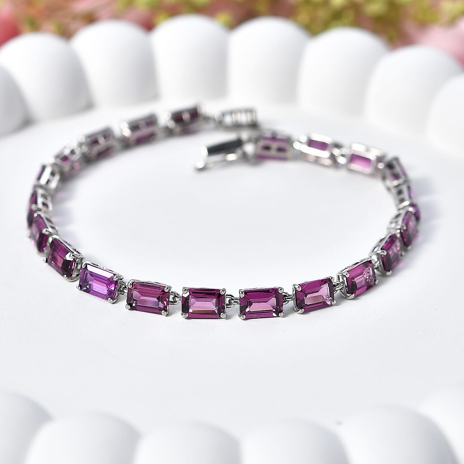 AAA Radiant Ember Garnet 14.10 ctw Classic Tennis Bracelet in 950 Palladium (6.50 In)
