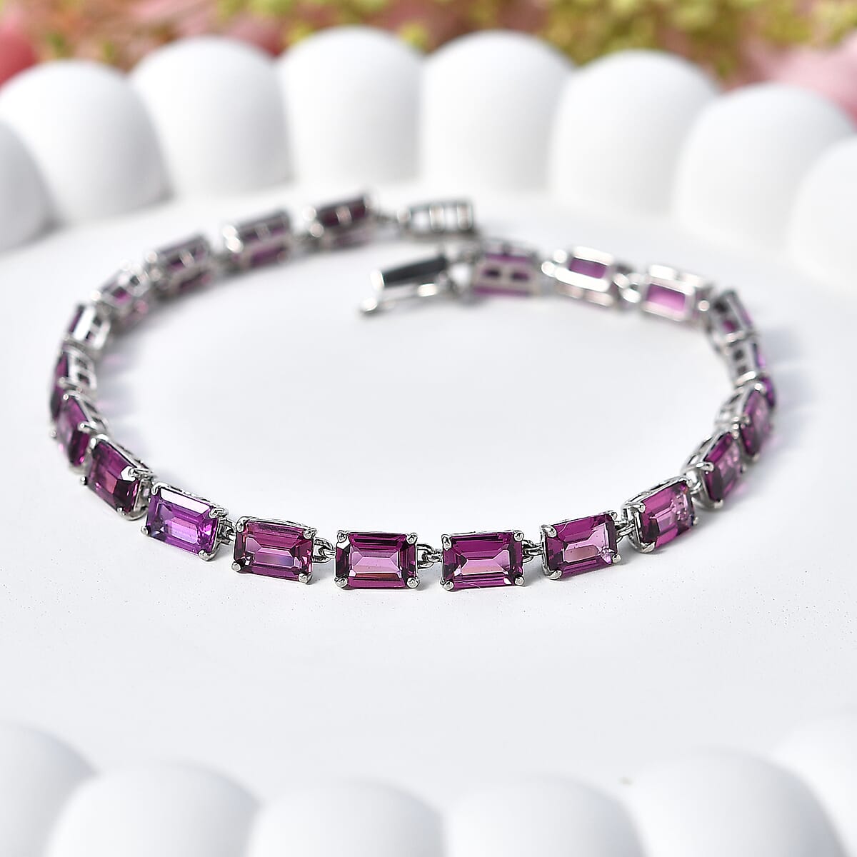 AAA Radiant Ember Garnet 14.10 ctw Classic Tennis Bracelet in 950 Palladium (6.50 In) image number 1