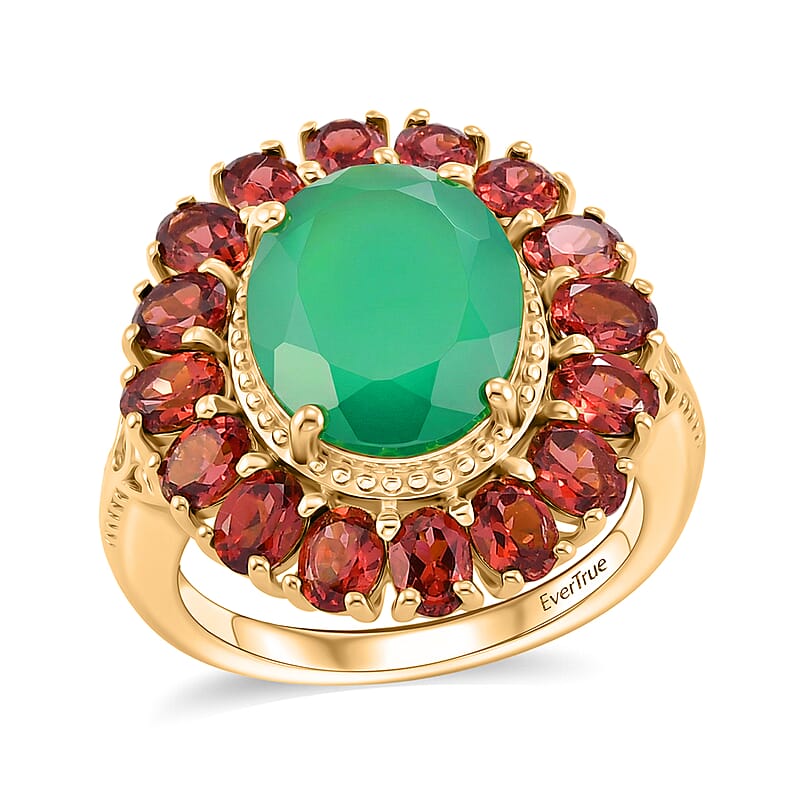 EverTrue Verde Onyx and Multi Gemstone 7.90 ctw Floral Blossom Ring in 18K YG Plated (Size 10.0)