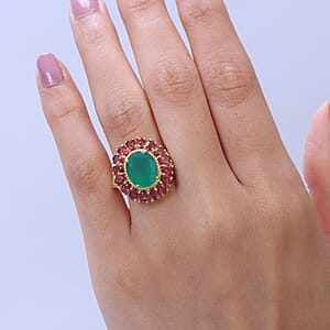 EverTrue Verde Onyx and Multi Gemstone 7.90 ctw Ring in 18K YG Plated (Size 10.0)