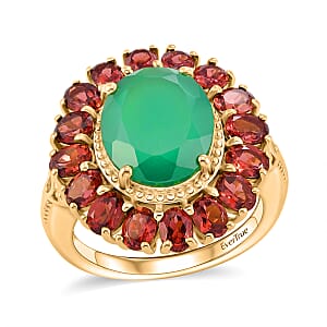 EverTrue Verde Onyx and Multi Gemstone 7.90 ctw Floral Blossom Ring in 18K YG Plated (Size 6.0)