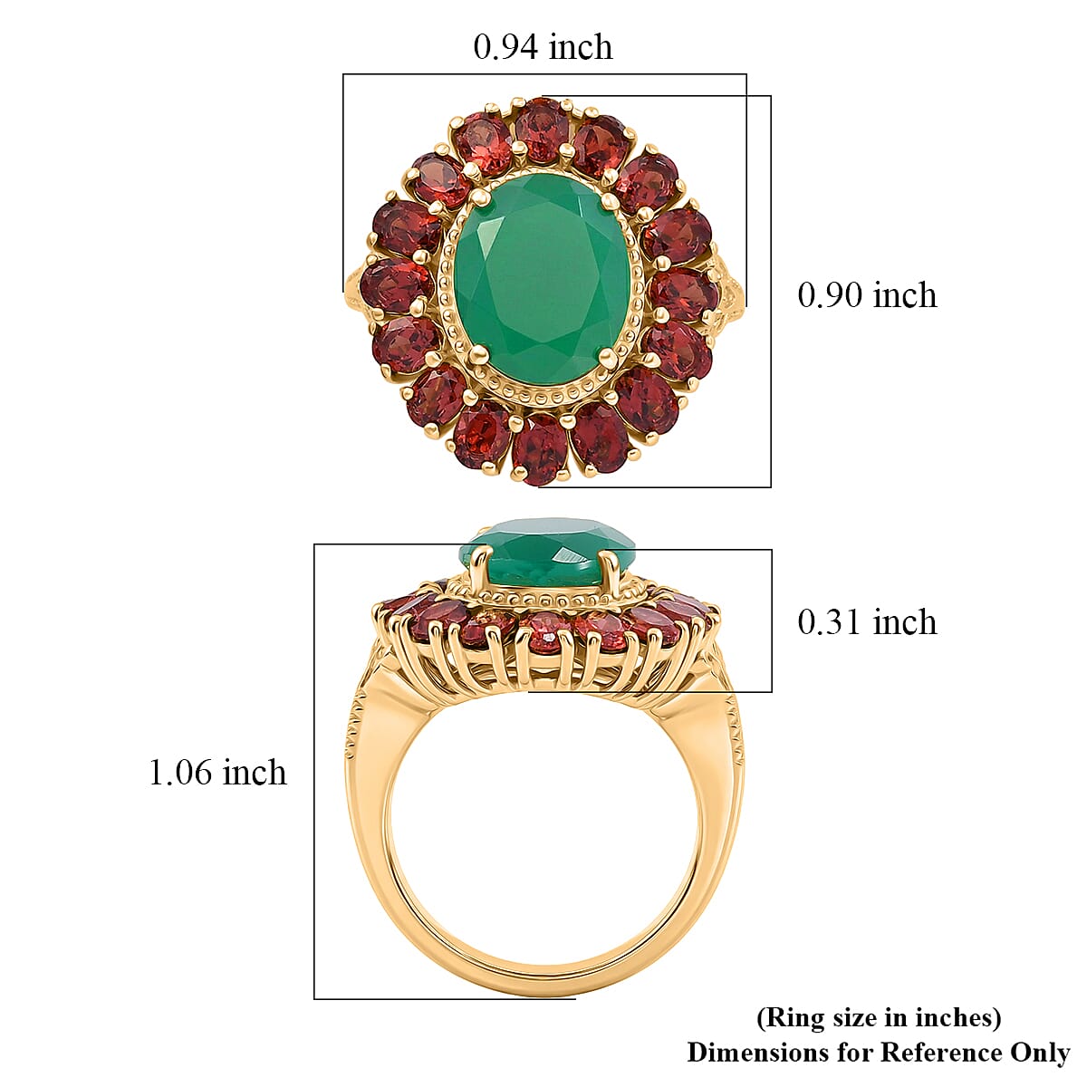 EverTrue Verde Onyx and Multi Gemstone 7.90 ctw Floral Blossom Ring in 18K YG Plated (Size 7.0)