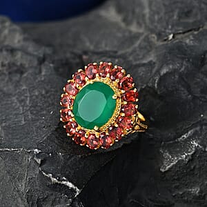 EverTrue Verde Onyx and Multi Gemstone 7.90 ctw Floral Blossom Ring in 18K YG Plated (Size 8.0)