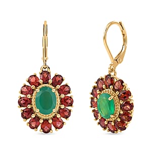 EverTrue Verde Onyx and Mozambique Garnet 7.50 ctw Floral Blossom Earrings in 18K YG Plated
