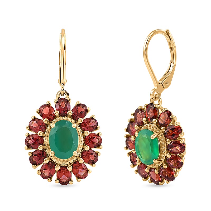 EverTrue Verde Onyx and Mozambique Garnet 7.20 ctw Floral Blossom Earrings in 18K YG Plated