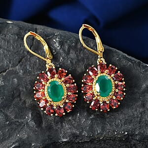 EverTrue Verde Onyx and Mozambique Garnet 7.50 ctw Floral Blossom Earrings in 18K YG Plated