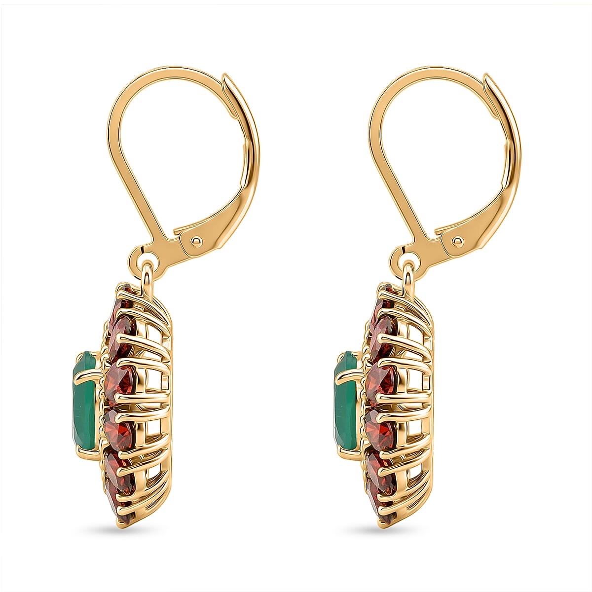 EverTrue Verde Onyx and Mozambique Garnet 7.20 ctw Floral Blossom Earrings in 18K YG Plated