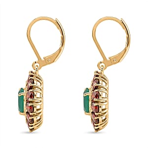 EverTrue Verde Onyx and Mozambique Garnet 7.50 ctw Floral Blossom Earrings in 18K YG Plated