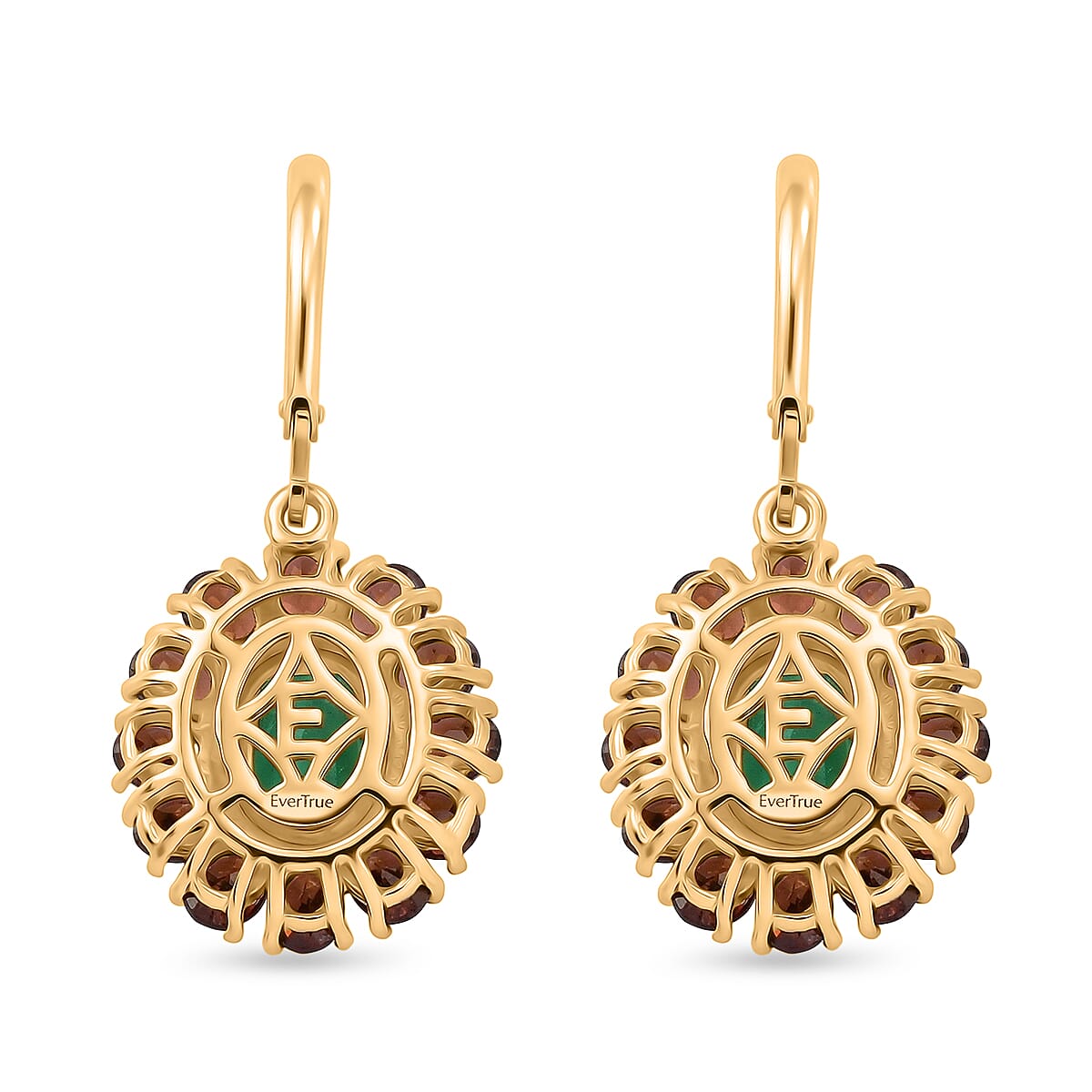 EverTrue Verde Onyx and Mozambique Garnet 7.20 ctw Floral Blossom Earrings in 18K YG Plated
