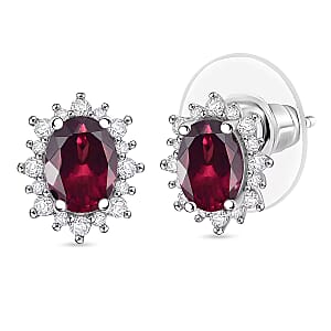 D'Joy Orissa Rhodolite Garnet and White Zircon Earrings in Rhodium Over Sterling Silver 2.86 ctw