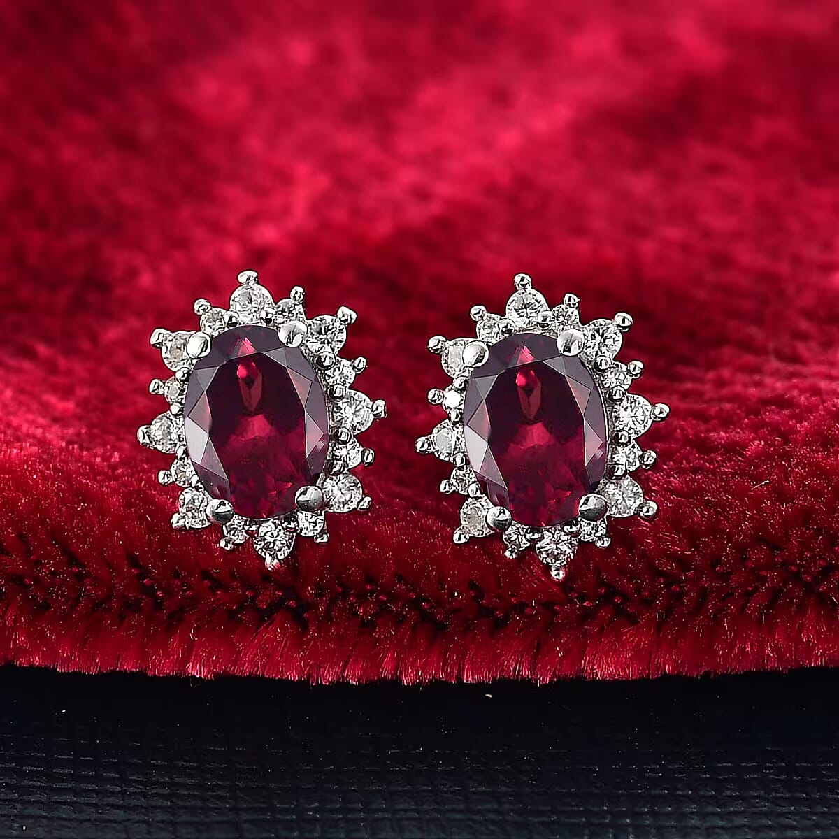 D'Joy Orissa Rhodolite Garnet and White Zircon Earrings in Rhodium Over Sterling Silver 2.86 ctw image number 1