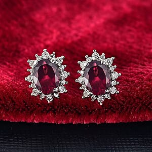 D'Joy Orissa Rhodolite Garnet and White Zircon Earrings in Rhodium Over Sterling Silver 2.86 ctw