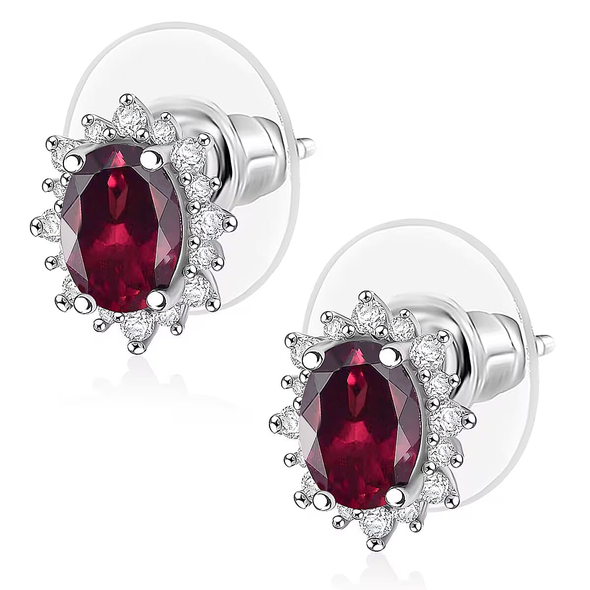 D'Joy Orissa Rhodolite Garnet and White Zircon Earrings in Rhodium Over Sterling Silver 2.86 ctw image number 3