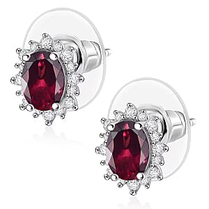 D'Joy Orissa Rhodolite Garnet and White Zircon Earrings in Rhodium Over Sterling Silver 2.86 ctw