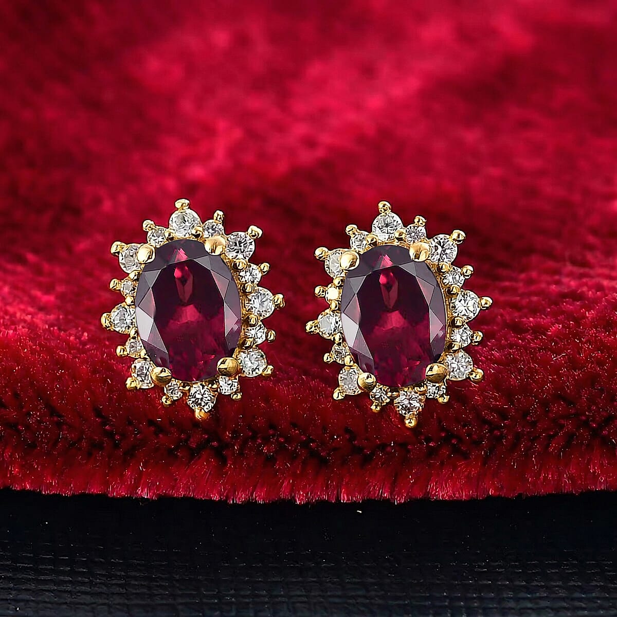 D'Joy Orissa Rhodolite Garnet and White Zircon 2.86 ctw Earrings in 18K Vermeil Yellow Gold Over Sterling Silver image number 1