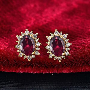 D'Joy Orissa Rhodolite Garnet and White Zircon 2.86 ctw Earrings in 18K Vermeil Yellow Gold Over Sterling Silver