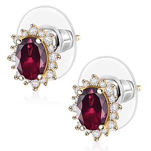 D'Joy Orissa Rhodolite Garnet and White Zircon 2.86 ctw Earrings in 18K Vermeil Yellow Gold Over Sterling Silver