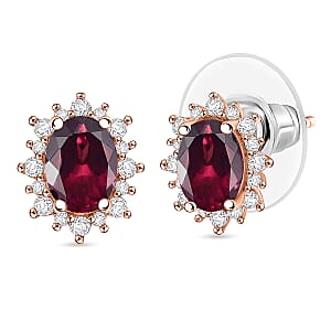 D'Joy Orissa Rhodolite Garnet and White Zircon 2.86 ctw Earrings in 18K Vermeil Rose Gold Over Sterling Silver