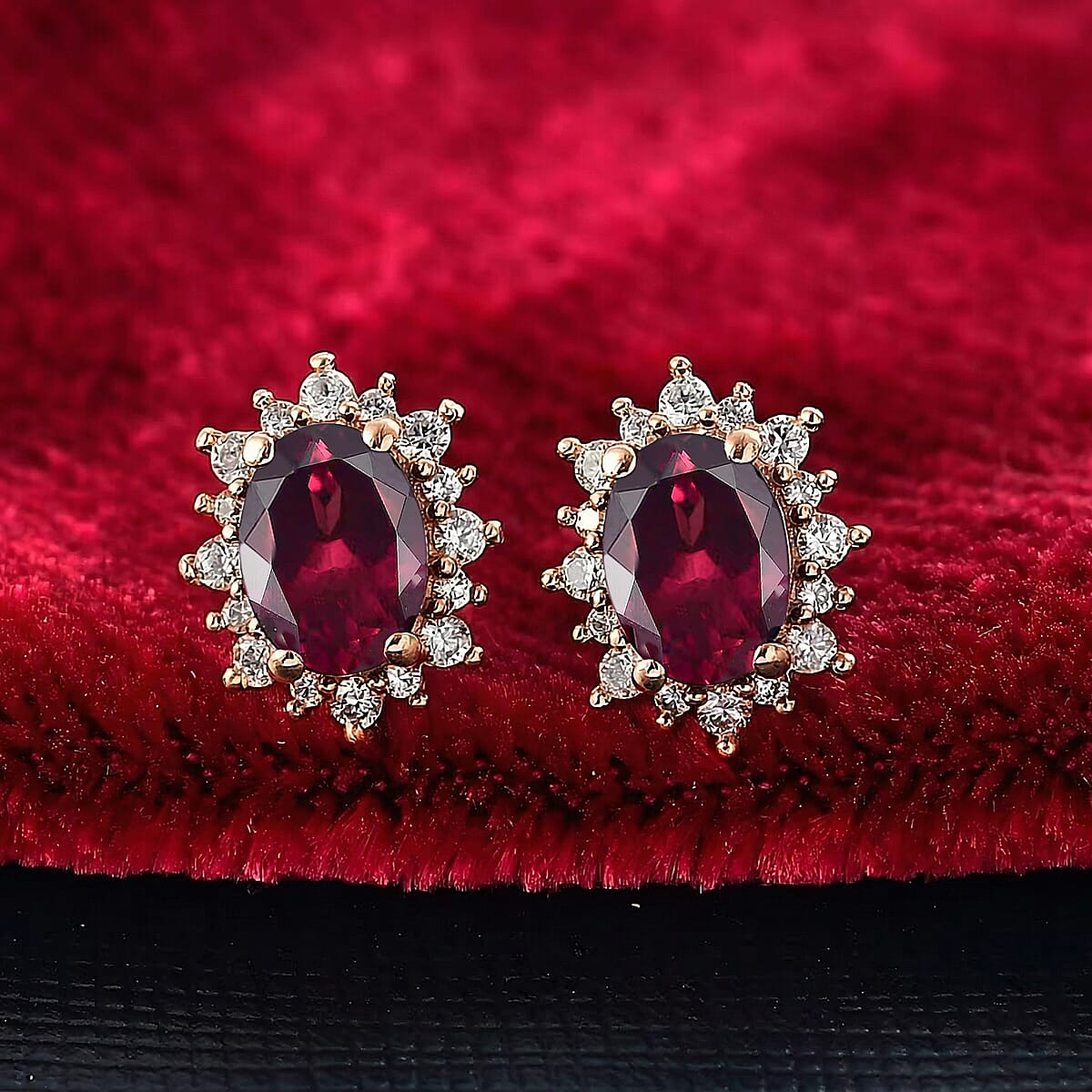 D'Joy Orissa Rhodolite Garnet and White Zircon 2.86 ctw Earrings in 18K Vermeil Rose Gold Over Sterling Silver image number 1