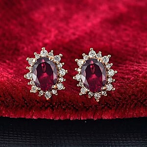 D'Joy Orissa Rhodolite Garnet and White Zircon 2.86 ctw Earrings in 18K Vermeil Rose Gold Over Sterling Silver