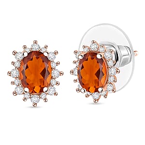 D'Joy Premium Red Citrine and White Zircon 2.34 ctw Earrings in 18K Vermeil Rose Gold Over Sterling Silver