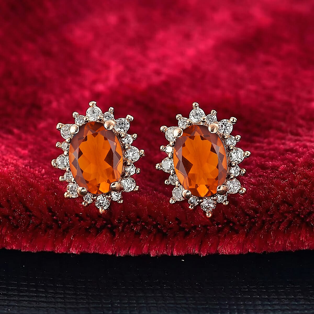 D'Joy Premium Red Citrine and White Zircon 2.34 ctw Earrings in 18K Vermeil Rose Gold Over Sterling Silver image number 1
