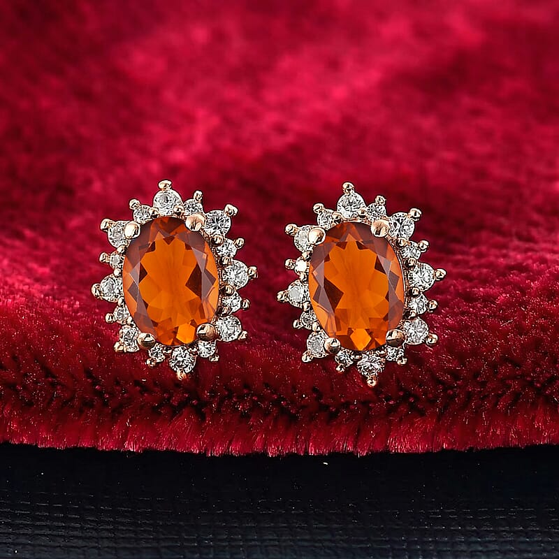 D'Joy Premium Red Citrine and White Zircon 2.34 ctw Earrings in 18K Vermeil Rose Gold Over Sterling Silver