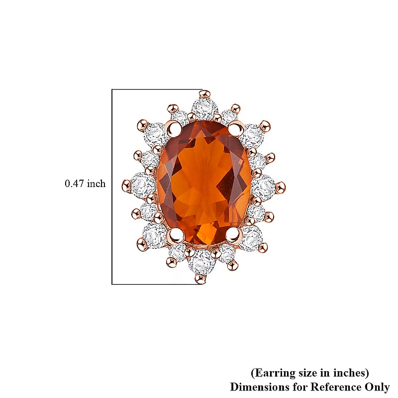 D'Joy Premium Red Citrine and White Zircon 2.34 ctw Earrings in 18K Vermeil Rose Gold Over Sterling Silver