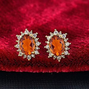 D'Joy Premium Red Citrine and White Zircon 2.34 ctw Earrings in 18K Vermeil Yellow Gold Over Sterling Silver