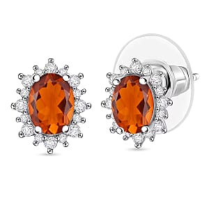 D'Joy Premium Red Citrine and White Zircon 2.34 ctw Earrings in Rhodium Over Sterling Silver