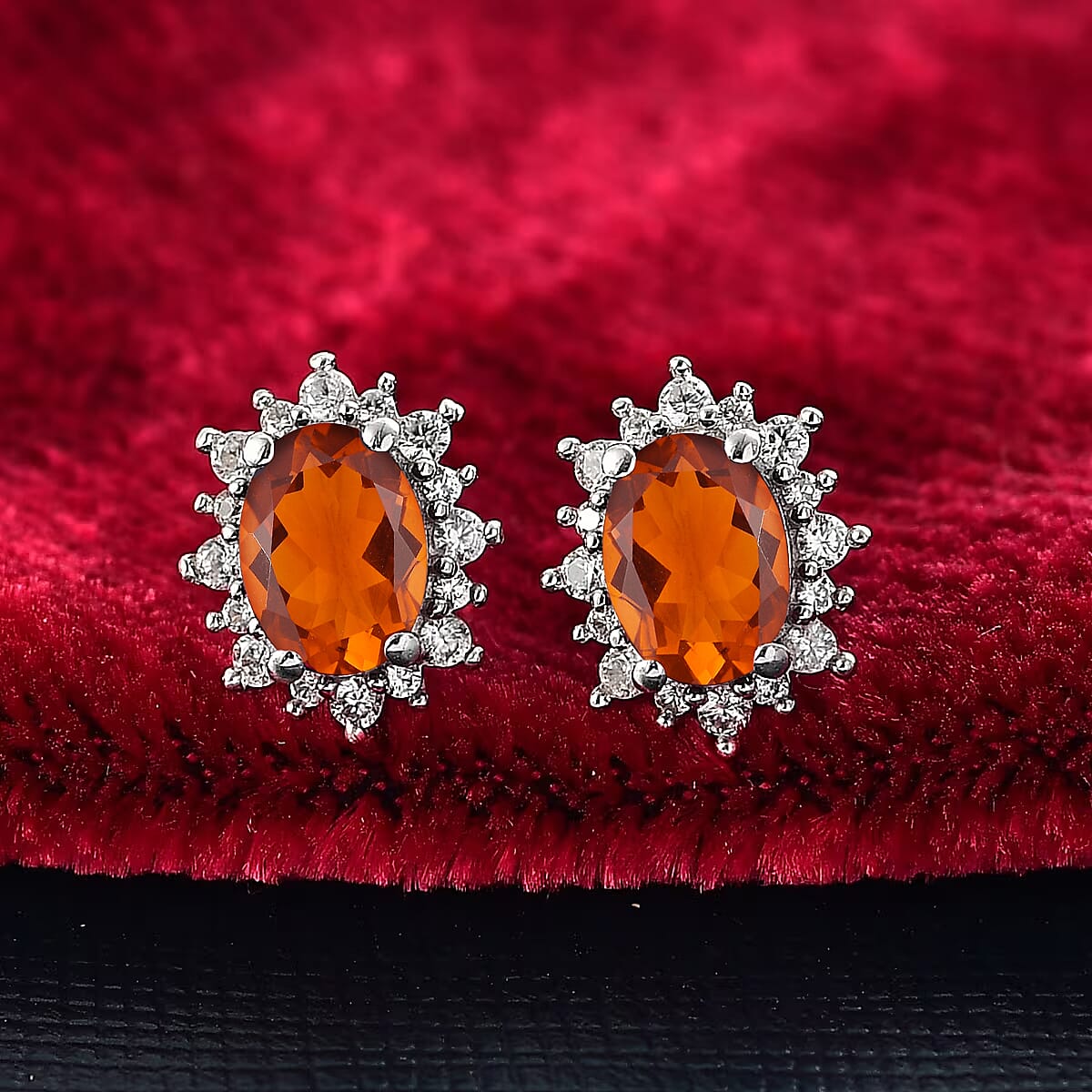D'Joy Premium Red Citrine and White Zircon 2.34 ctw Earrings in Rhodium Over Sterling Silver image number 1