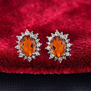 D'Joy Premium Red Citrine and White Zircon 2.34 ctw Earrings in Rhodium Over Sterling Silver
