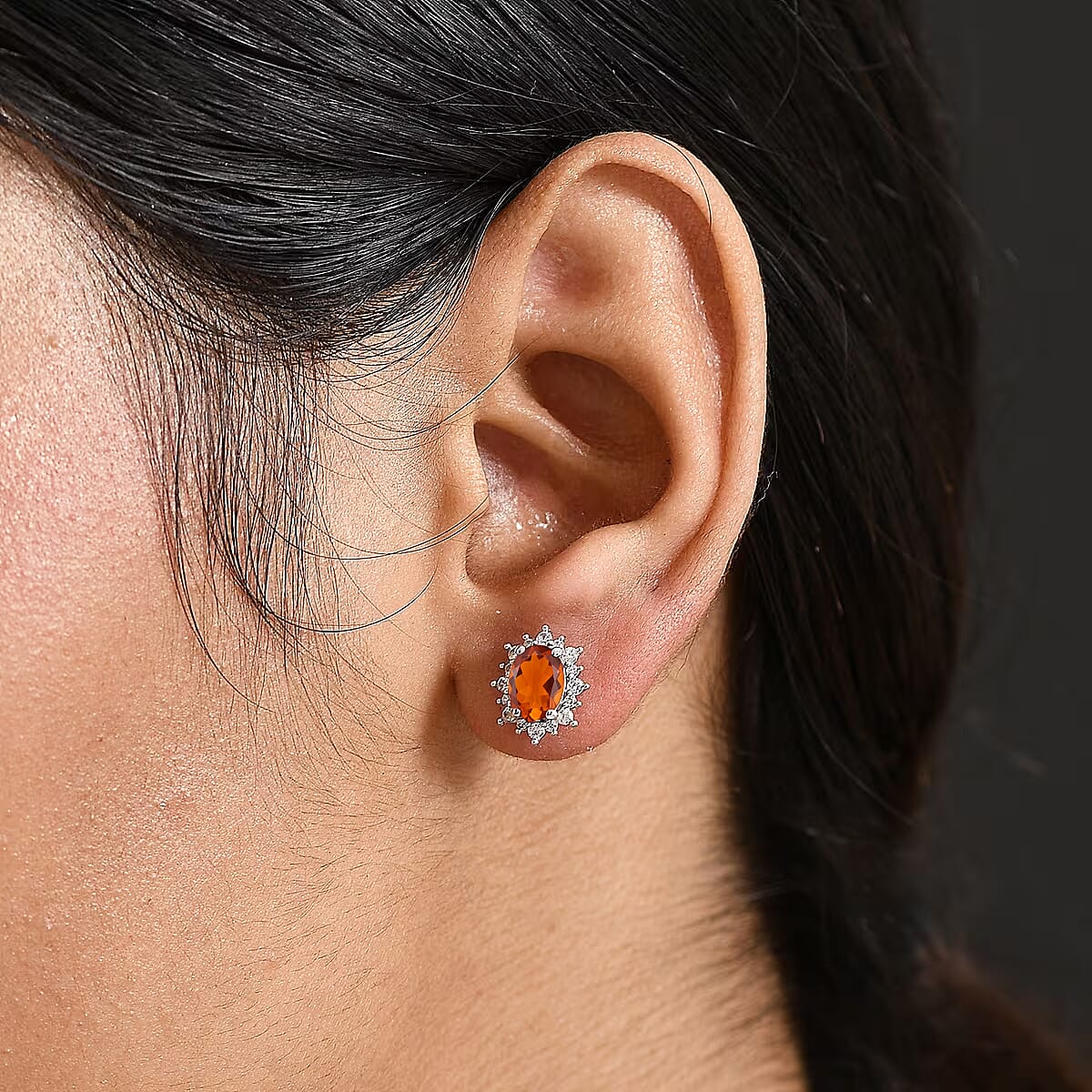 D'Joy Premium Red Citrine and White Zircon 2.34 ctw Earrings in Rhodium Over Sterling Silver image number 2
