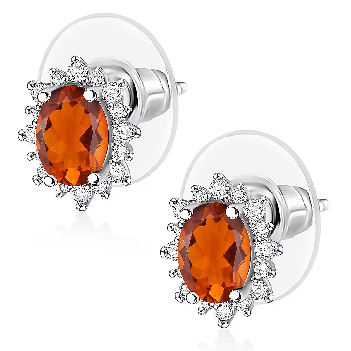 D'Joy Premium Red Citrine and White Zircon 2.34 ctw Earrings in Rhodium Over Sterling Silver image number 3